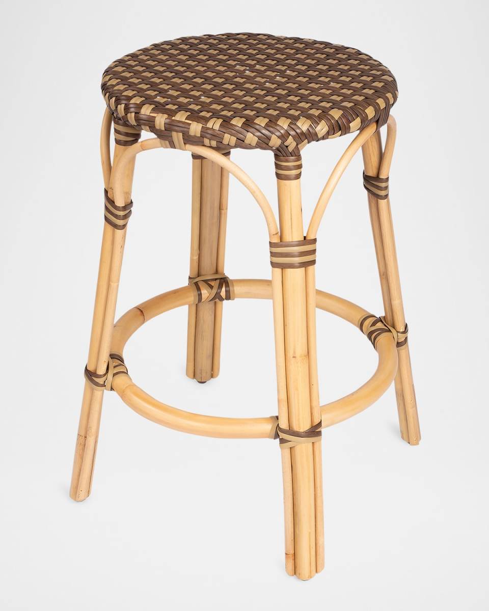 Tobias 24" Rattan Counter Stool, Brown/Tan Dot